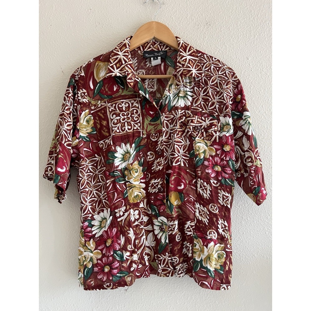 Vintage Bonnie Boynton Shirt Womens Large (M) Floral Tropical Hawaiian Vacation